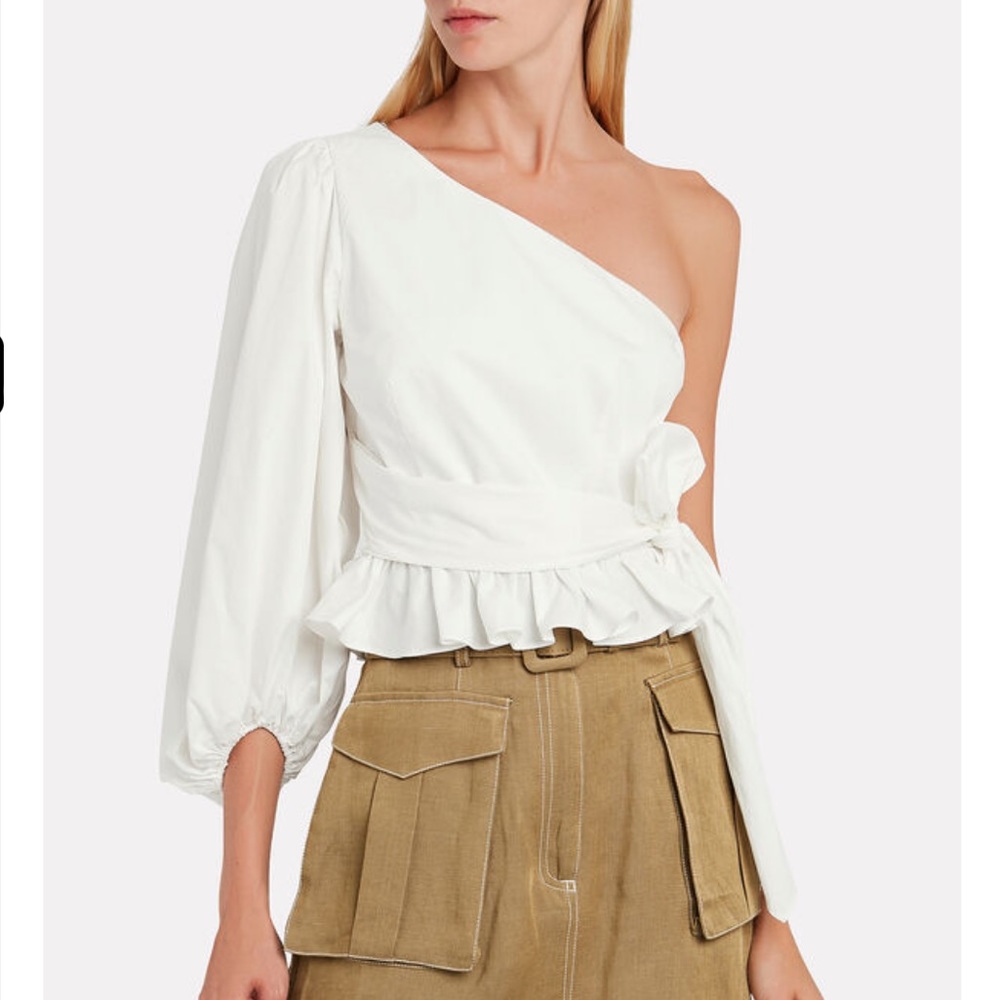 NWT Shona Joy Drake One Shoulder Tie Front Poplin Blouse